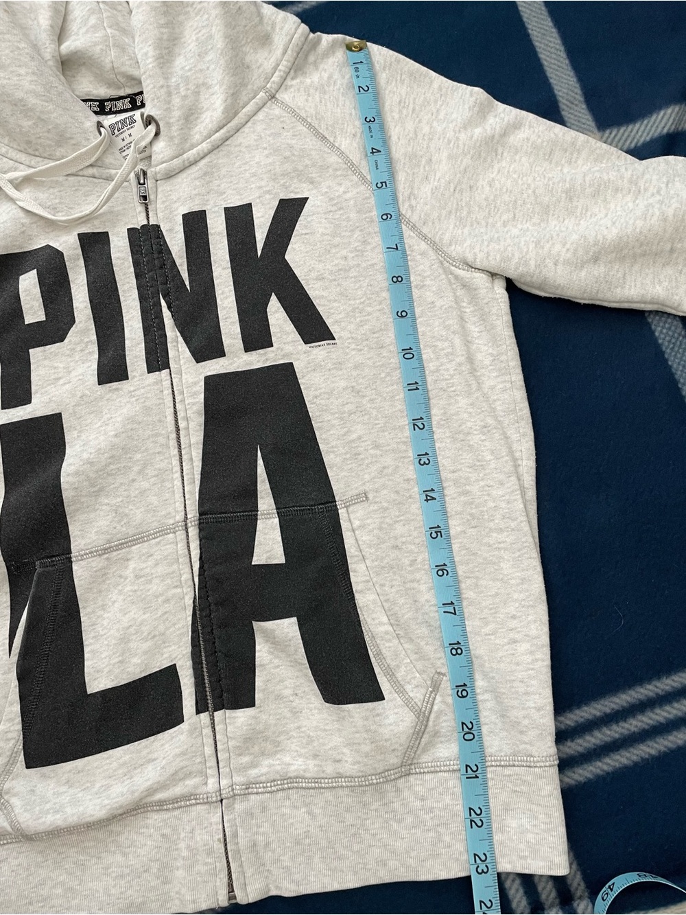 Pink VS Light Gray Hoodie with Sequins Palm Tree Full Front Zip Excellent Shape - Picture 8 of 10